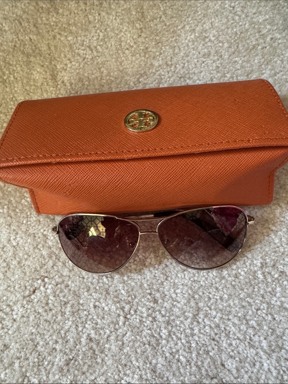 Tory Burch Orange Sunglasses with Gold-Tone Aviator Frame